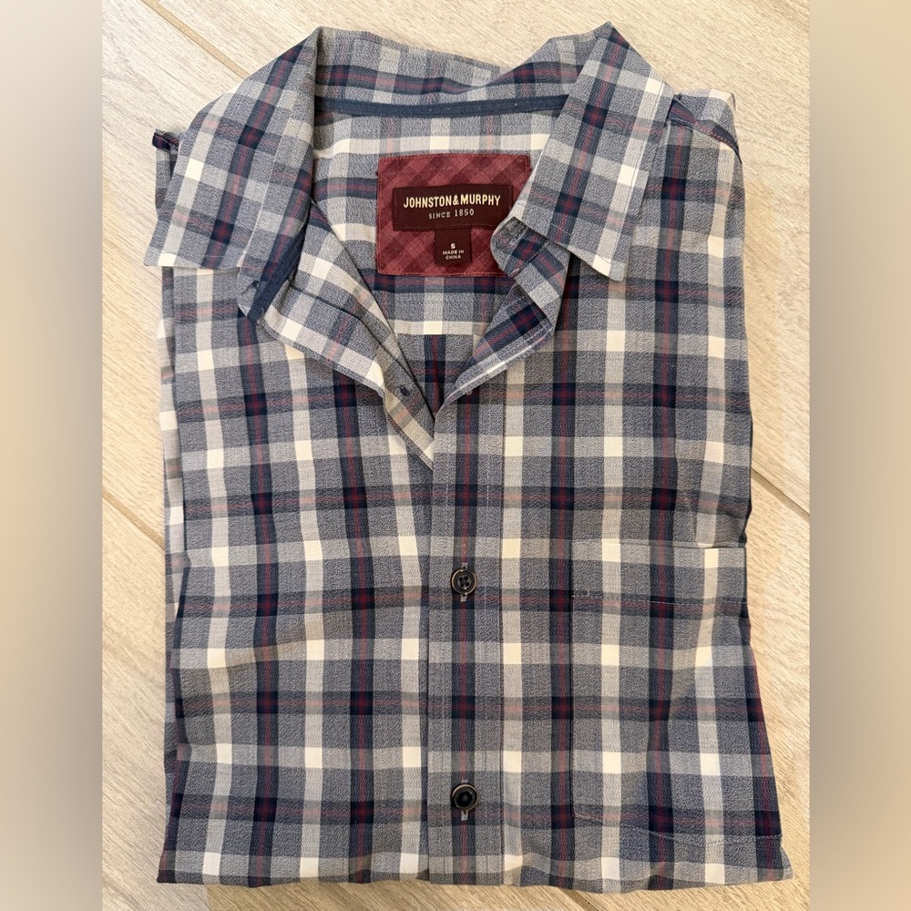 Johnston & Murphy Men's Checkered Shirt - Gray and Purple